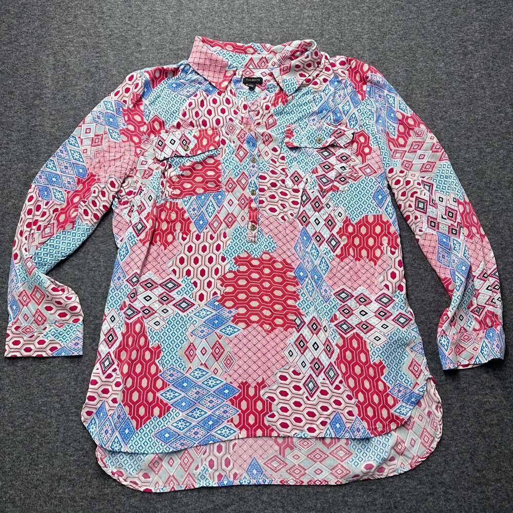 Talbots VINTAGE Talbots Polka Dot Tunic Blouse Cotton Women Roll Tab Long Sleeve